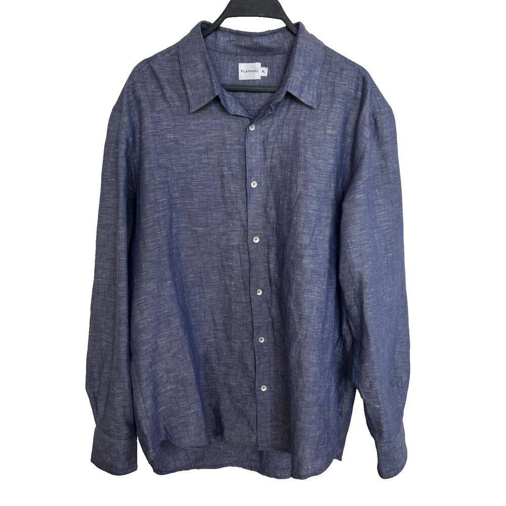 FLANNEL Australia Men's Shirt Sz XL Blue Linen Cotton Blend Long Sleeve Luxury